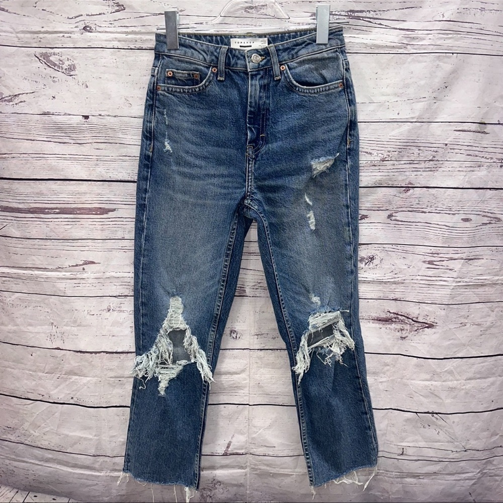TopShop Womens Distressed Straight Leg Jeans Size W26 / L30